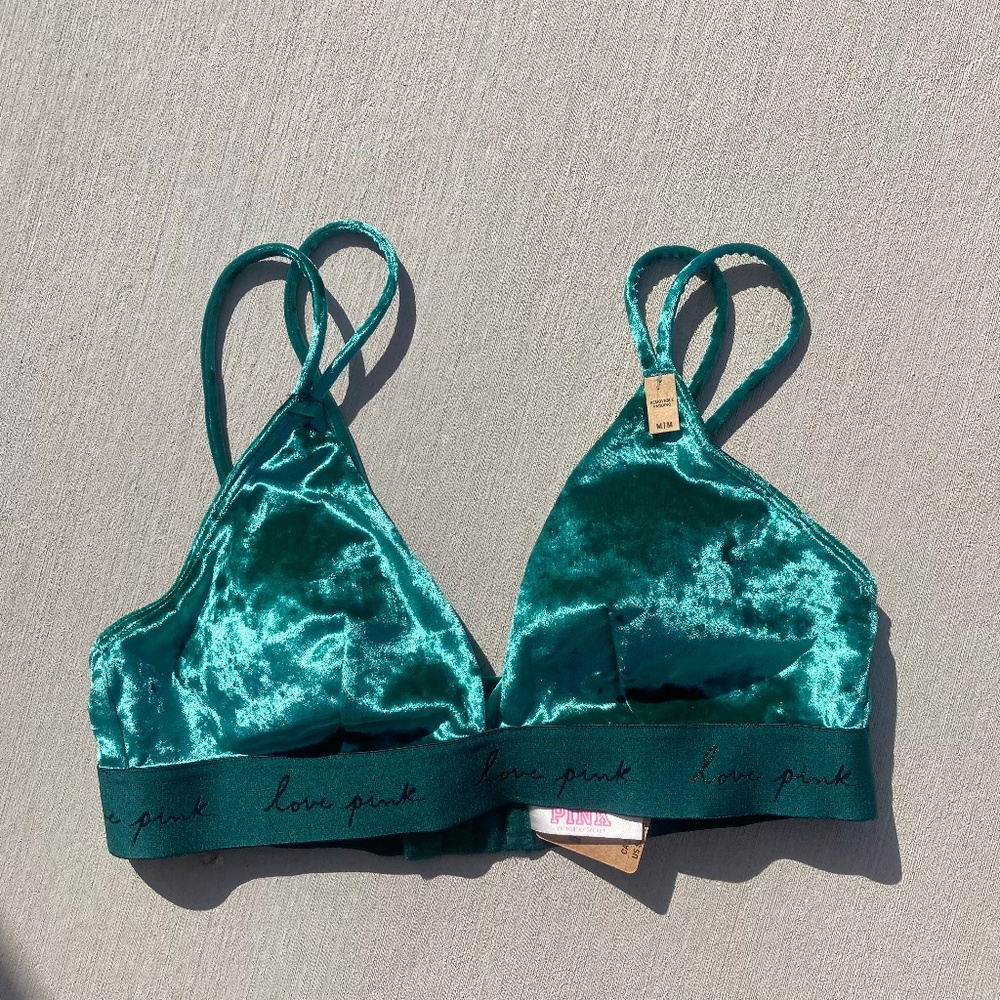 Pink Victoria’s Secret Green Velvet Bralette NWT